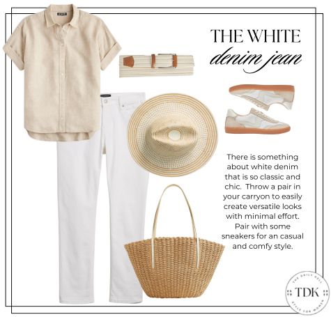 white jeans and a linen shirt are perfect for spring and summer