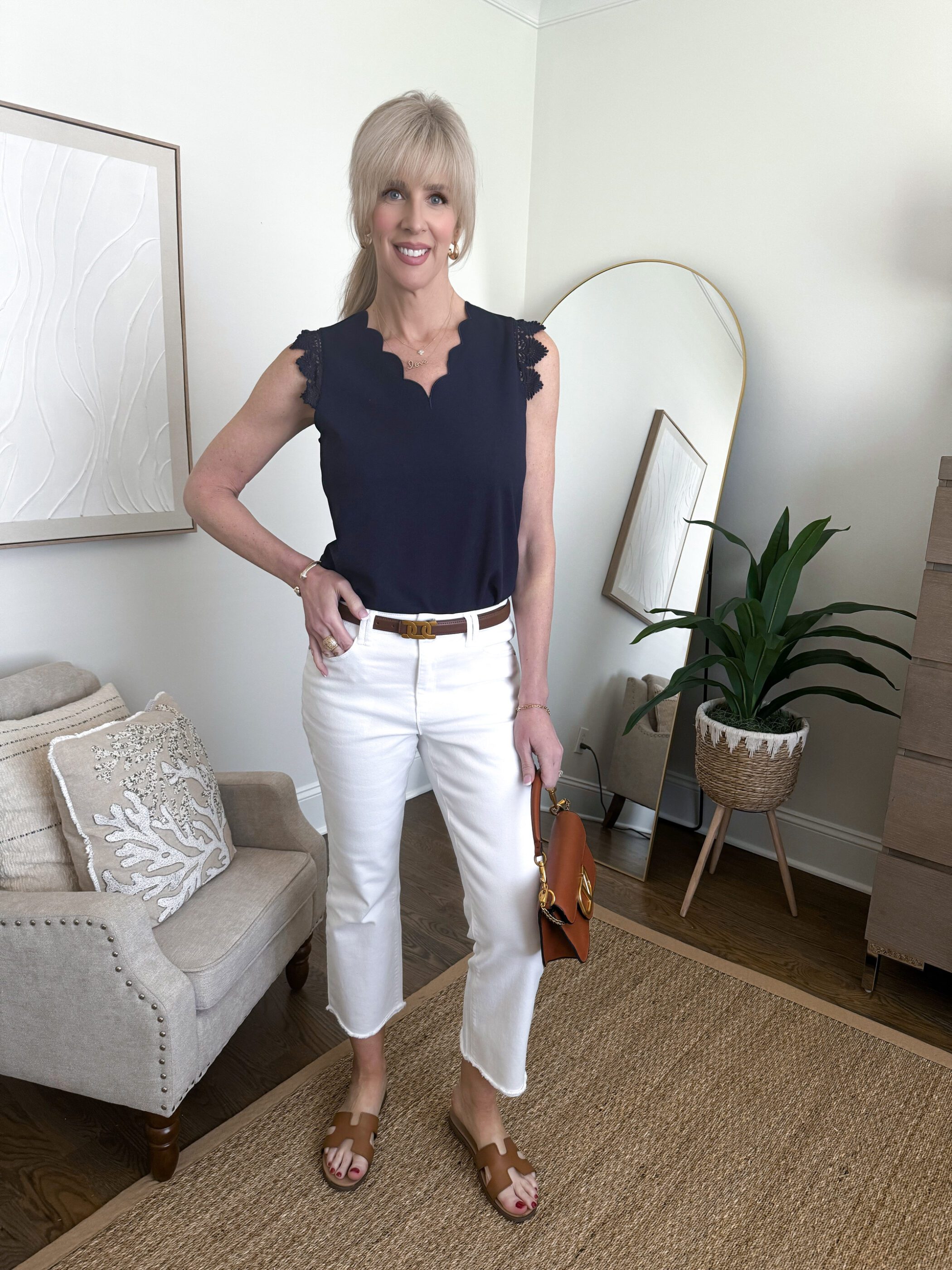 navy and lace short sleeved top