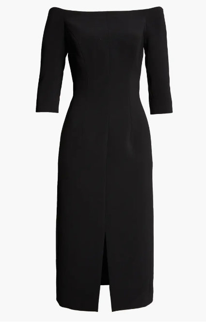 carolina herrera Off the Shoulder Crepe Sheath Dress