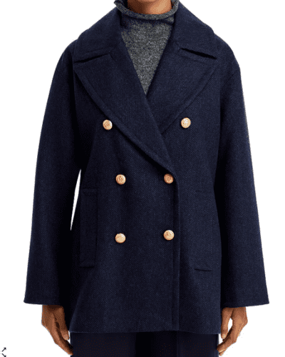 what to wear, navy pea coat with gold buttons