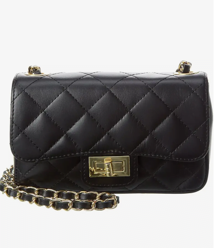 A black quilted Chanel 2.55 bag with gold hardware and a gold chain strap, designer look for less