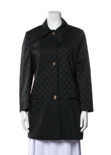 weekly consignment finds Black Salvatore Ferragamo monogrammed coat with gold-tone hardware